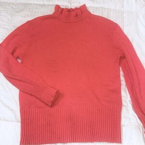 J.Crew Lambswool Blend Ruffle Mock Neck Sweater – melon colored, Size Small